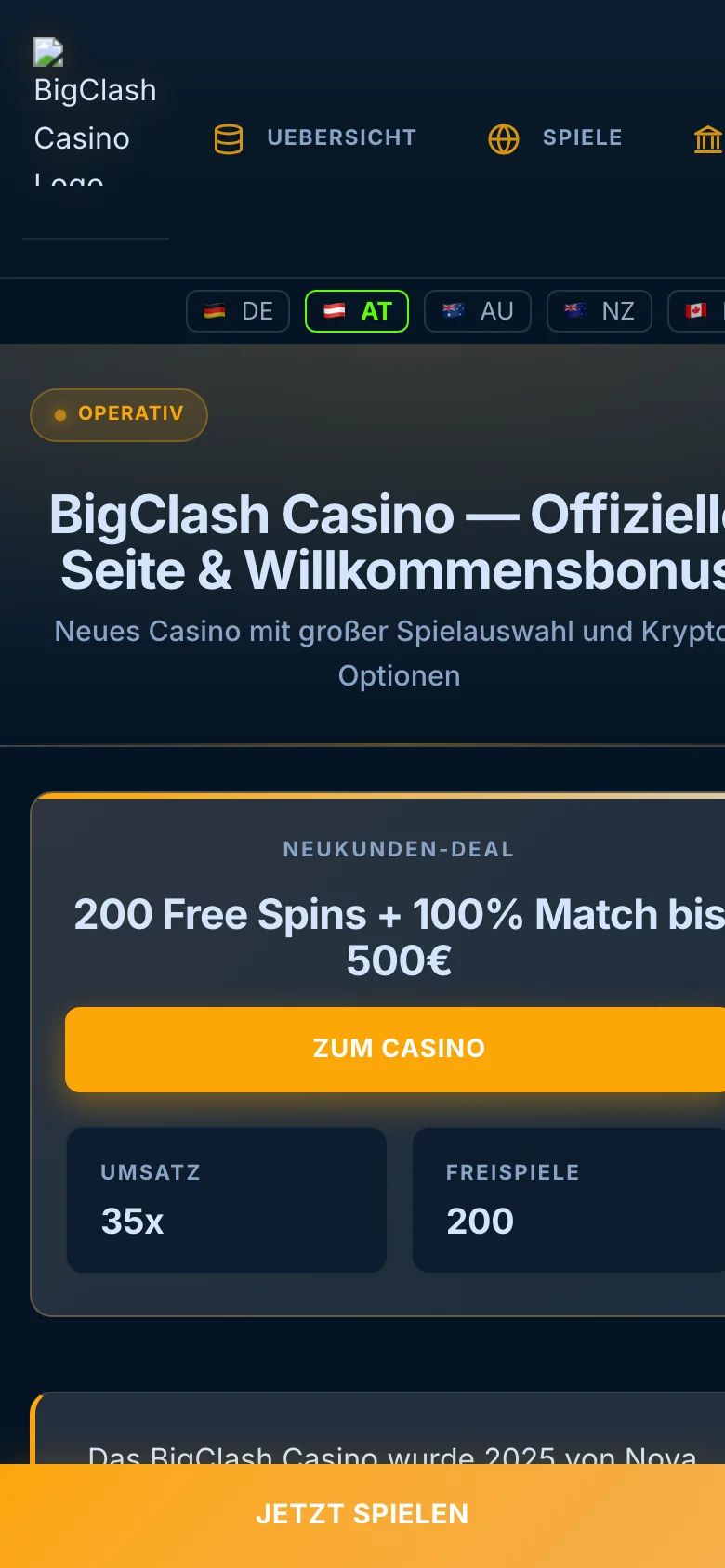 BigClash Casino mobile lobby screenshot