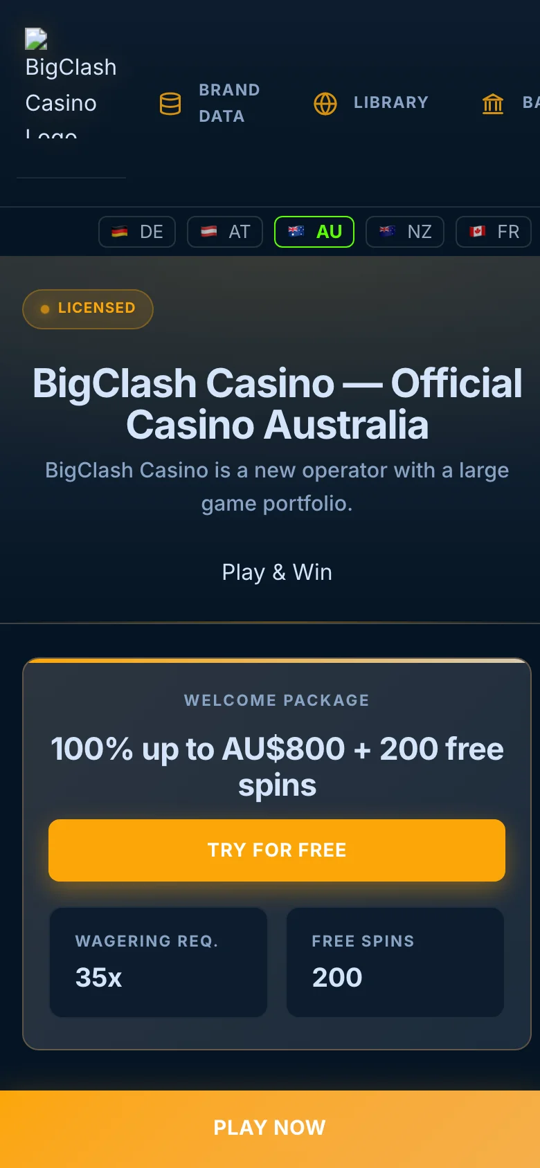 BigClash Casino mobile lobby screenshot