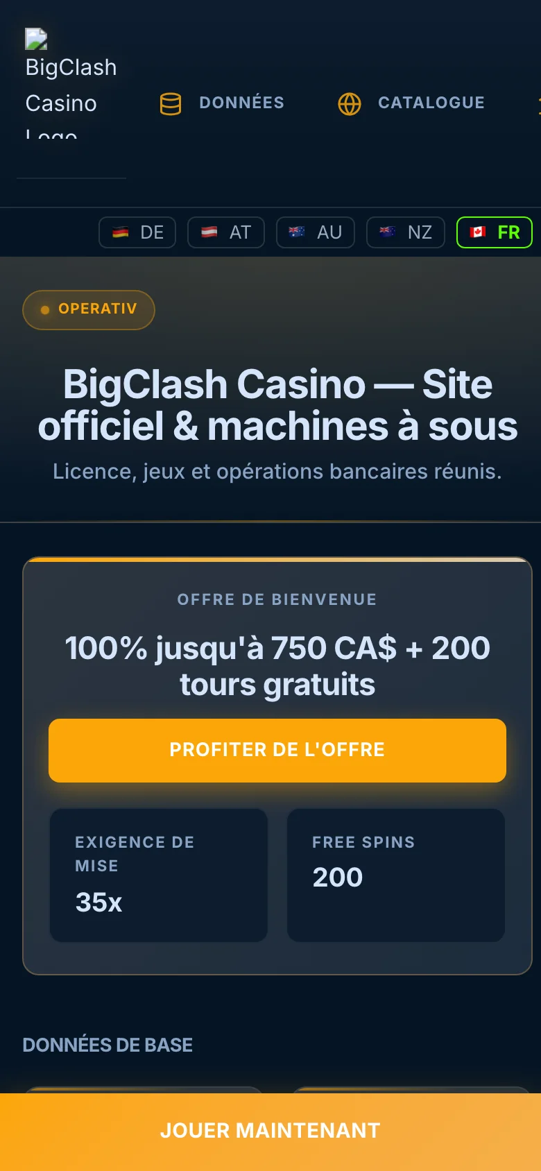 BigClash Casino mobile lobby screenshot